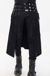 Jupe en cuir verni noir punk à panneaux imprimé irrégulier en métal pour homme